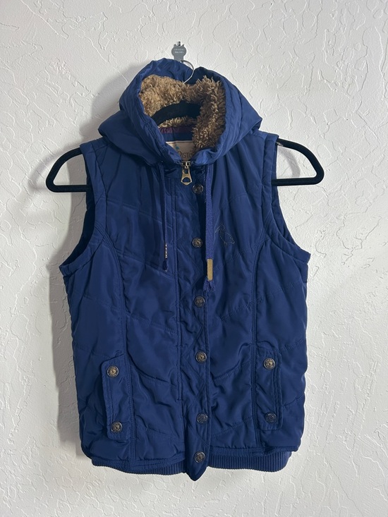 rosèpistol Jackets & Blazers - Navy Quilted Hooded Vest with Faux Fur Trim hood